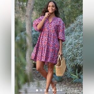Sundry for Evereve Anywhere Floral Tiered Cotton Dress Purple size Small